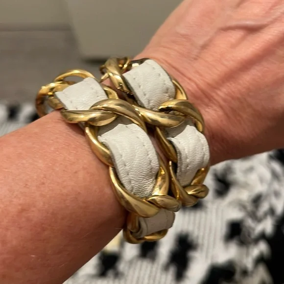CC Skye Gold & White Chain Link Leather Choker &/or bracelet Y2K - Picture 4 of 10